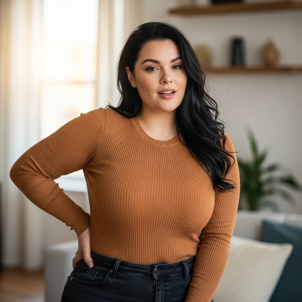 Confident plus size woman representing BBWFUN body positive dating community